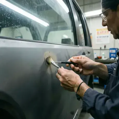 スポットリペアで補修中のドアパネル